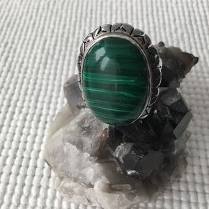 Vintage Sterling Silver 925 Malachite Ring